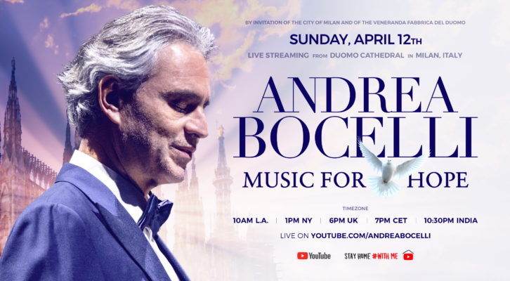 Andrea Bocelli in concerto dal Duomo di Milano nel giorno di Pasqua