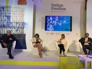 Venezia78: Mario Martone entusiasta per i risultati raggiunti dal sistema audiovisivo campano (FCRC Tavolo Martone Laura Delli Colli Titta Fiore Maurizio Gemma 300x225)