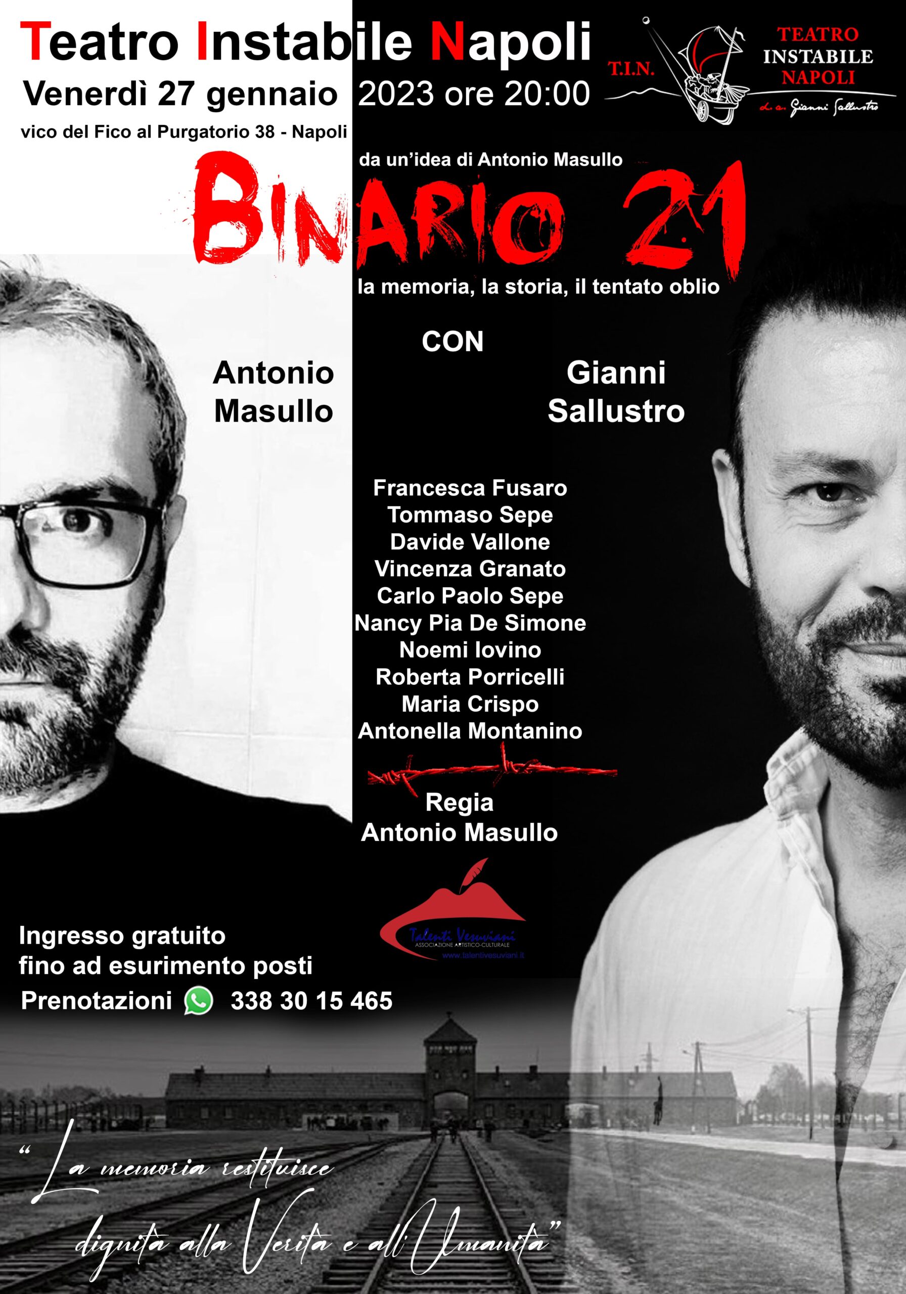 “Binario 21: la memoria, la storia, il tentato oblio” spettacolo evento di e con Antonio Masullo e Gianni Sallustro