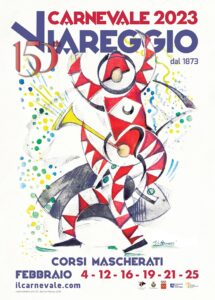 Carnevale di Viareggio, 150 anni in maschera (carnevale viareggio 2023 manifesto 215x300)